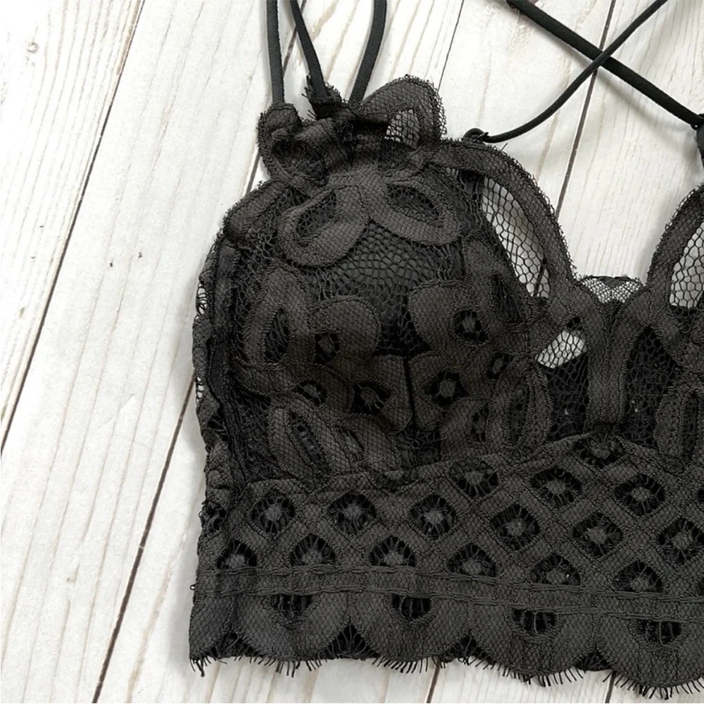 Floral Padded Lace Brawlette in Dark Charcoal Grey Color (almost black) - Picture 2 of 8